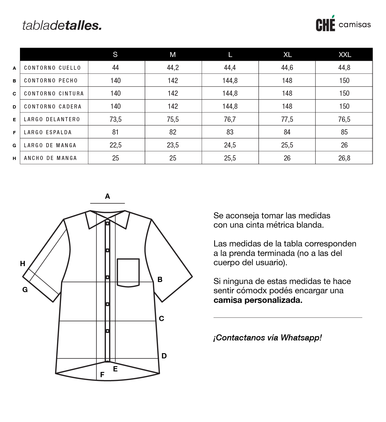 Guía de talles de camisas