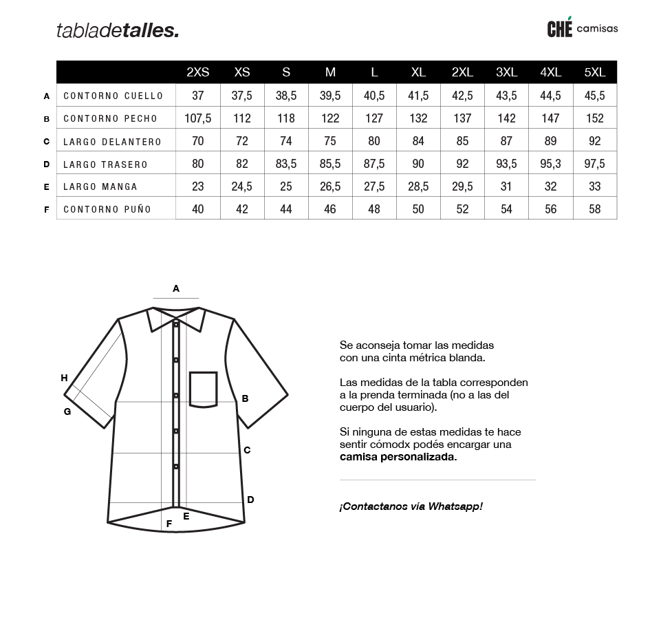 Guía de talles de camisas